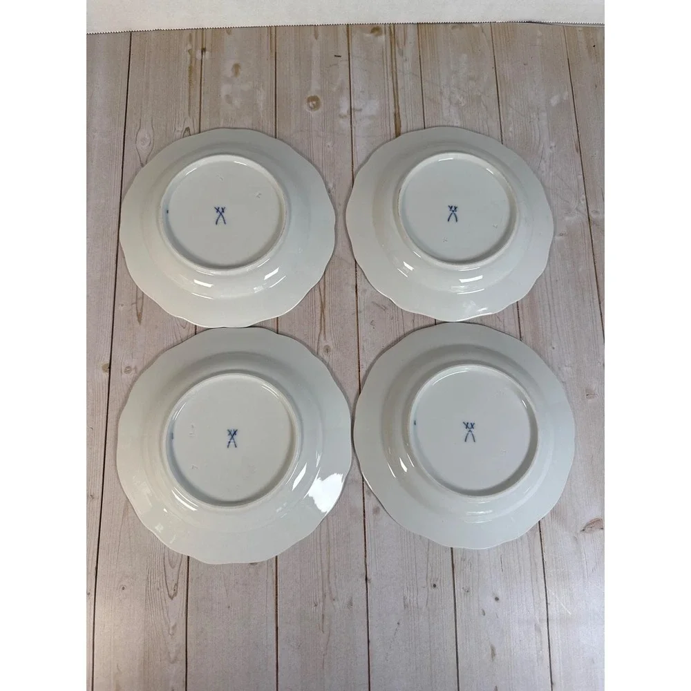 Meissen Orange Band Bread Butter Plates Set of 4 Gold Trim Crossed Swords 6 3/8